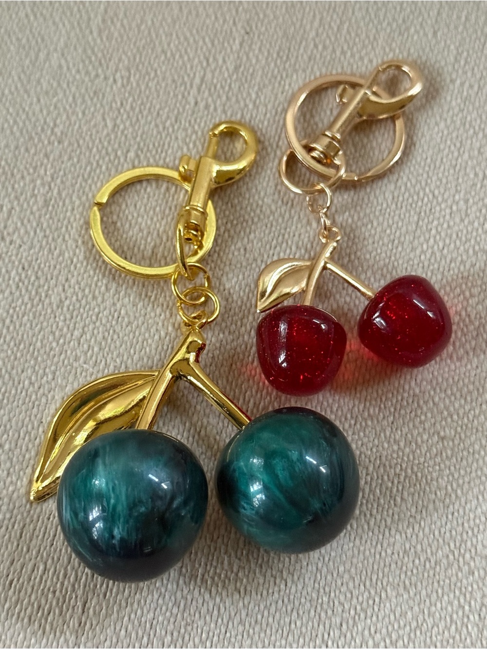 Gold Cherry Keychain with Sparkling Red Cherries - Picture 4 of 5